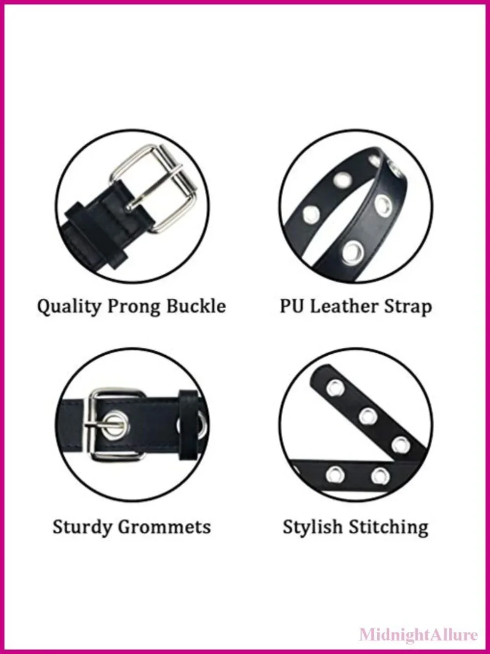 Faux Leather Grommet Studded Belt Adjustable Punk Goth Y2K